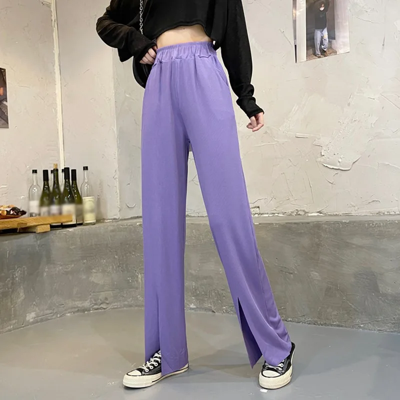 High Waist Straight Trousers Fashion Women Wide Leg Pants solid elasticity Casual loose Split Workwear color Formal Pants
High Waist Straight Trousers Fashion Women Wide Leg Pants solid elasticity Casual loose Split Workwear color Formal Pants