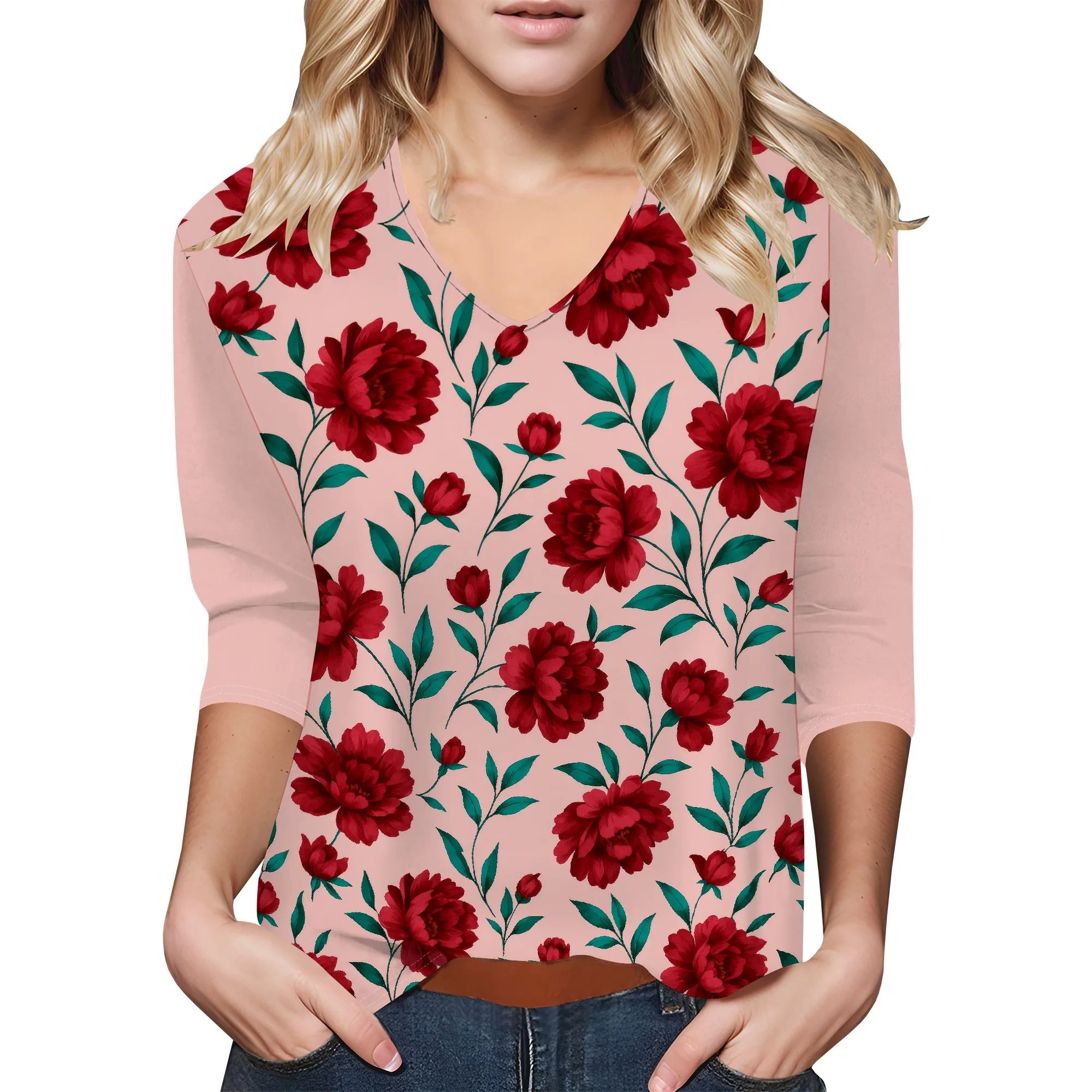 3/4 Length Sleeve Womens Tops Boho Printed V Neck T Shirts Cozy Casual Loose Plus Size Shirts
3/4 Length Sleeve Womens Tops Boho Printed V Neck T Shirts Cozy Casual Loose Plus Size Shirts