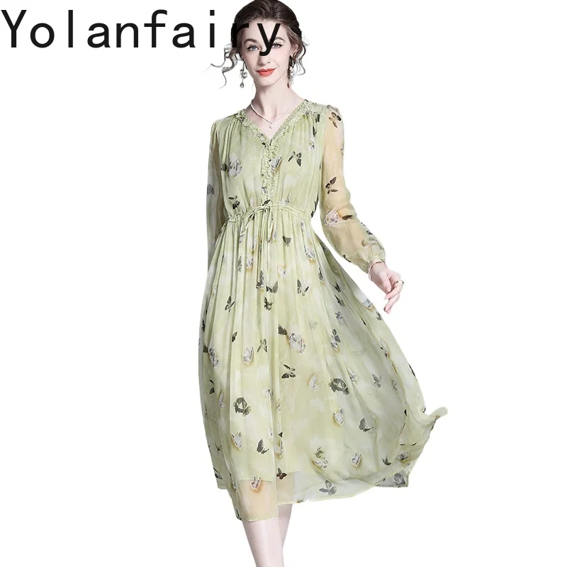 YOLANFAIRY 100% Real Mulberry Silk Dress Summer 2026 Luxury Birthday Dress for Woman Long Sleeve Floral Dresses Платье Пляжное
YOLANFAIRY 100% Real Mulberry Silk Dress Summer 2026 Luxury Birthday Dress for Woman Long Sleeve Floral Dresses Платье Пляжное