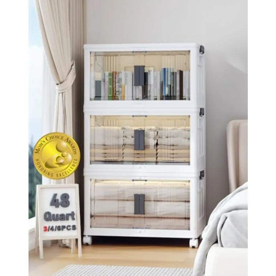 144QT Lockable Storage Bins with Lids - Folding Storage Cabinet with Doors and Wheels, Collapsible Plastic Box for Closets, Off
144QT Lockable Storage Bins with Lids - Folding Storage Cabinet with Doors and Wheels, Collapsible Plastic Box for Closets, Off