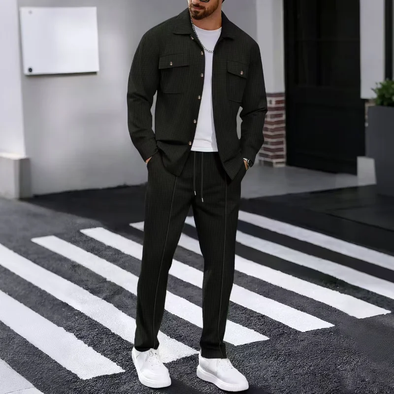 Men's Waffle Knit 2-Piece Tracksuit Casual Button-Up Jacket and Drawstring Pants Suit
Men's Waffle Knit 2-Piece Tracksuit Casual Button-Up Jacket and Drawstring Pants Suit