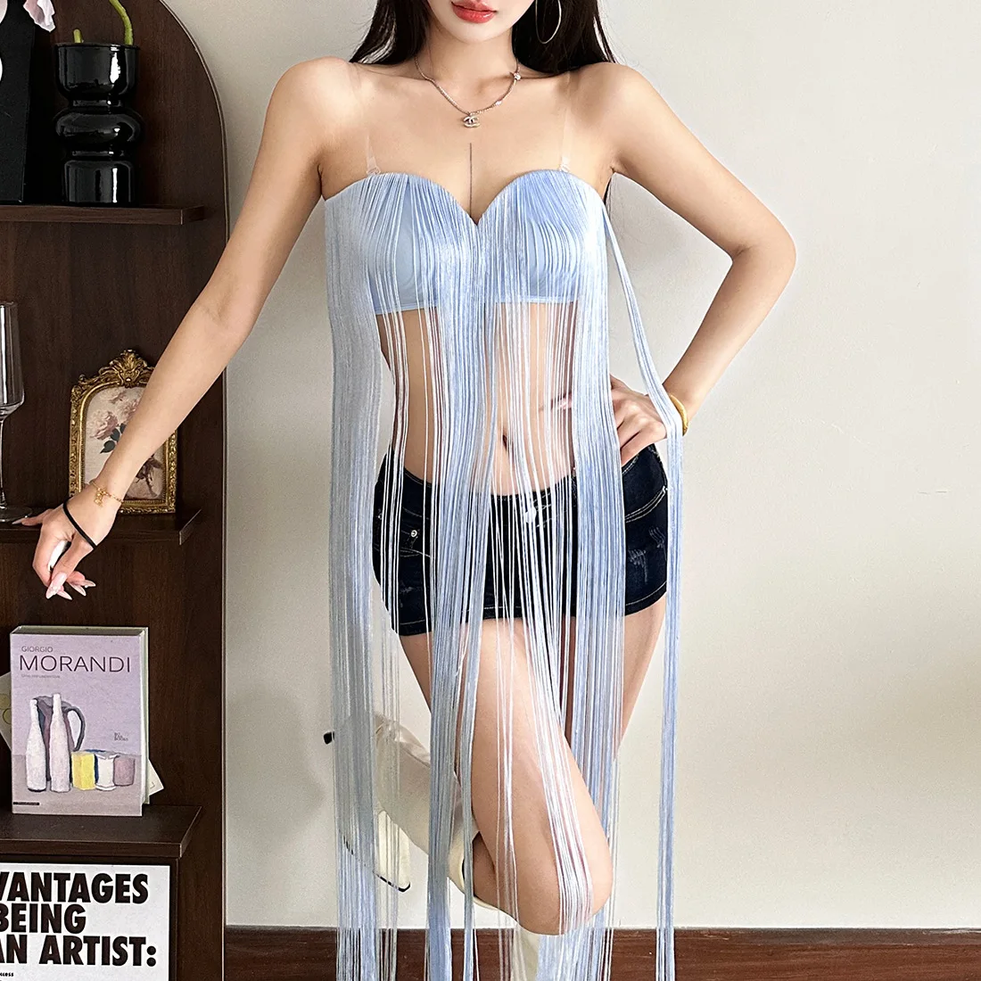 Extra Long Tassel Patchwork Strapless Tube Tops Women Fashion Sexy Sweatheart Backless Camisole Tank Vacation Beach Vests
Extra Long Tassel Patchwork Strapless Tube Tops Women Fashion Sexy Sweatheart Backless Camisole Tank Vacation Beach Vests