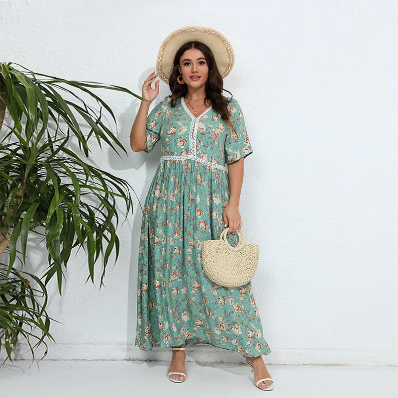 Fashionable Loose plus Size Dress Cotton Silk Lace Floral Long Skirt French Style Midi Dress for Women over 200 Pounds
Fashionable Loose plus Size Dress Cotton Silk Lace Floral Long Skirt French Style Midi Dress for Women over 200 Pounds