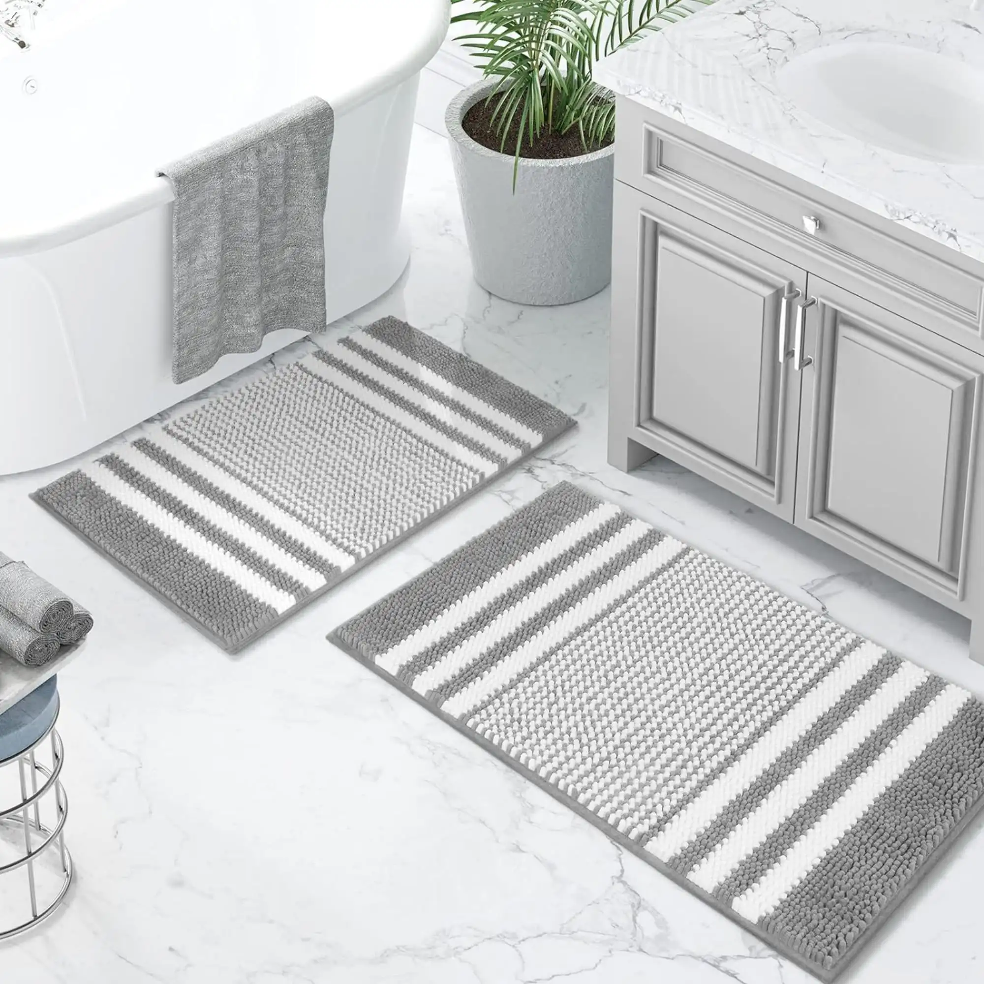 2 件套 Chenille Anti-Slip Bathroom Mat Set, Machine Washable Striped Bath Rug, Absorbent Shower Mat, 16X24+20X32, Gray
2 件套 Chenille Anti-Slip Bathroom Mat Set, Machine Washable Striped Bath Rug, Absorbent Shower Mat, 16X24+20X32, Gray