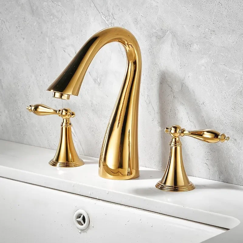 Luxury Basin Faucets Brass Gold Bathroom Faucet Widespread Sink Faucets 3 Hole Hot And Cold Sink Faucet Water Tap
Luxury Basin Faucets Brass Gold Bathroom Faucet Widespread Sink Faucets 3 Hole Hot And Cold Sink Faucet Water Tap