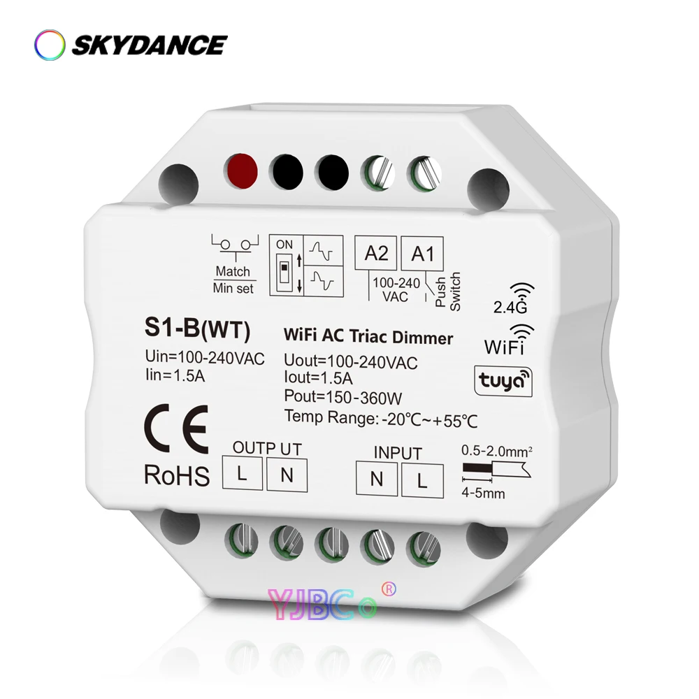 Skydance S1-B(WT) WiFi RF AC Triac Dimmer 110V-220V Tuya App/2.4G RF dimming remote control for single color dimmable LED lamps
Skydance S1-B(WT) WiFi RF AC Triac Dimmer 110V-220V Tuya App/2.4G RF dimming remote control for single color dimmable LED lamps