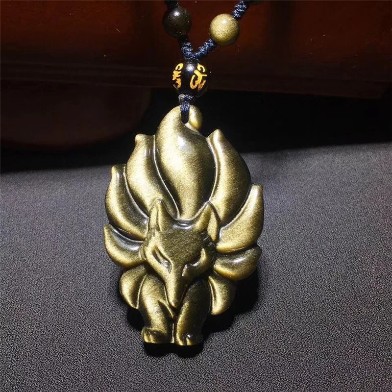 Natural Black Gold Obsidian 9 Tails Fox Pendant Obsidian 46x32x13mm Women Men Colorful Gold Obsidian Necklace AAAAA
Natural Black Gold Obsidian 9 Tails Fox Pendant Obsidian 46x32x13mm Women Men Colorful Gold Obsidian Necklace AAAAA