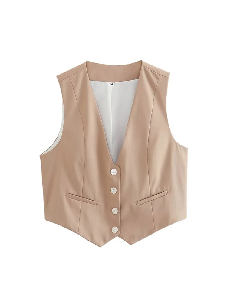 2025 Summer Women's Simple Streetwear Top - Single-Breasted Sleeveless Casual V-Neck Short Tank with Pocket
2025 Summer Women's Simple Streetwear Top - Single-Breasted Sleeveless Casual V-Neck Short Tank with Pocket