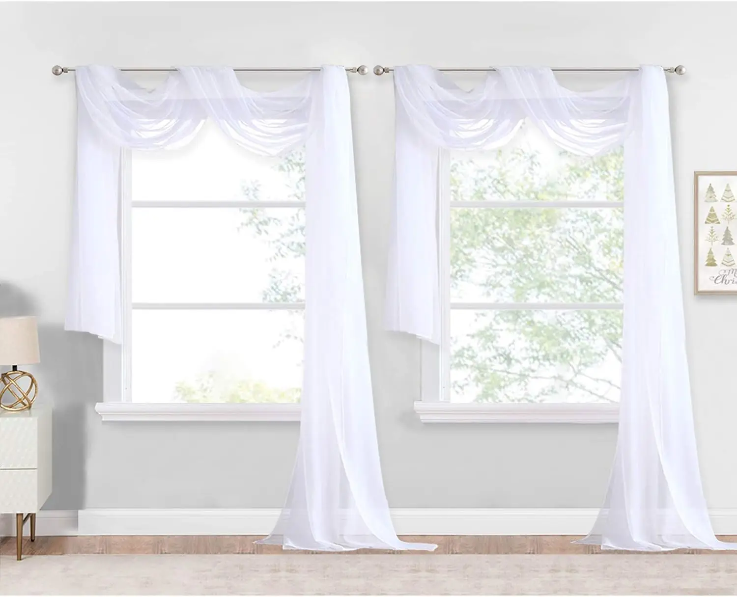 White Sheer Window Scarf 216 inch Extra Long 2 Panels, Soft Voile Textured Curtains for Home Decor, 60 inches Wide
White Sheer Window Scarf 216 inch Extra Long 2 Panels, Soft Voile Textured Curtains for Home Decor, 60 inches Wide