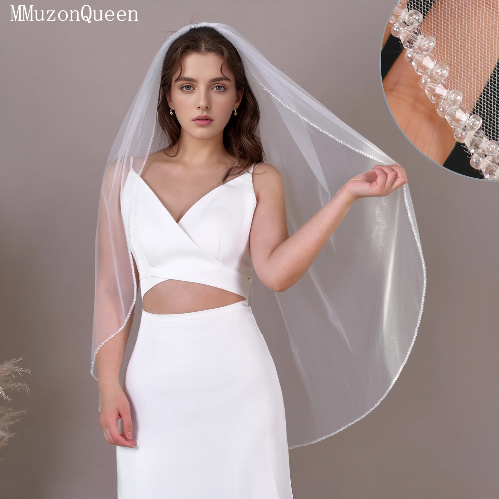 TOPQUEEN V237 Модная и стильная однослойная свадебная фата с бисером, ручной работы, с кристаллами по краям, мягкая, длиной до кончиков пальцев, из сетки
TOPQUEEN V237 Модная и стильная однослойная свадебная фата с бисером, ручной работы, с кристаллами по краям, мягкая, длиной до кончиков пальцев, из сетки