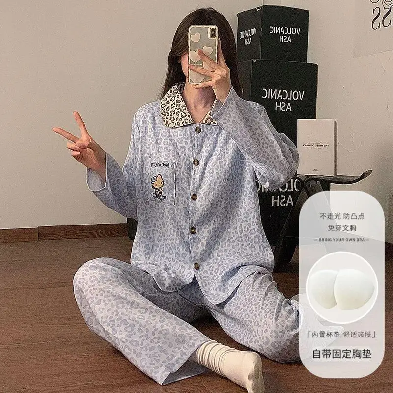 Sanrio Hello Kitty Pajama Set Cloud Cotton Women All Season Home Outdoor Wear Leopard Print Long Sleeve Cardigan Bra Included
Sanrio Hello Kitty Pajama Set Cloud Cotton Women All Season Home Outdoor Wear Leopard Print Long Sleeve Cardigan Bra Included