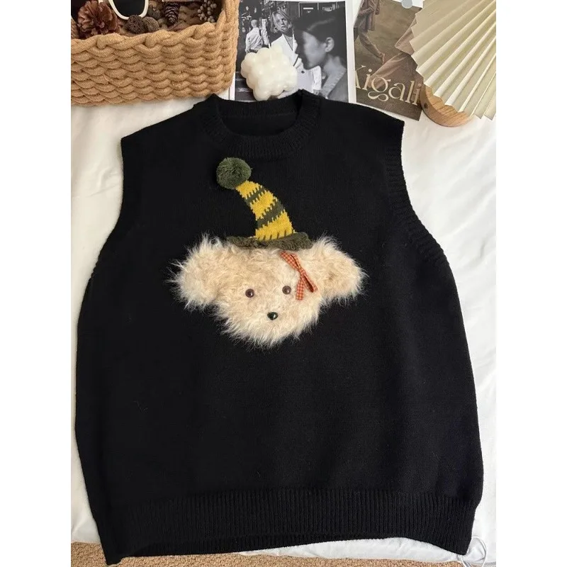 Vest Vest Women's Autumn and Winter Loose Knit Sweater Flocked Cartoon Embroidery Fashion Top
Vest Vest Women's Autumn and Winter Loose Knit Sweater Flocked Cartoon Embroidery Fashion Top