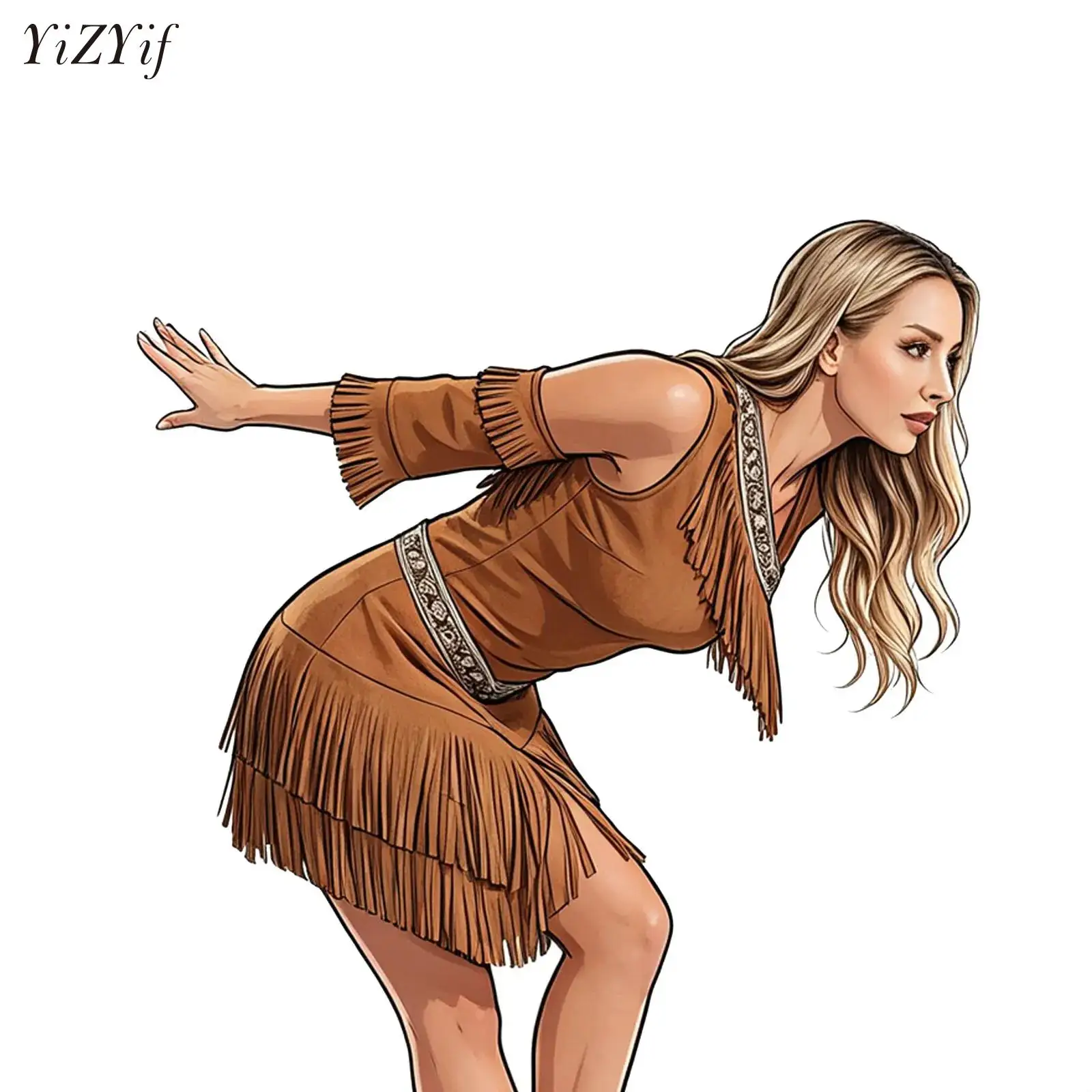 Women's Native Princess Cosplay Outfits Fringe Suede Dress with Sleeves for Halloween Cosplay Parties Savage Indian Costume
Women's Native Princess Cosplay Outfits Fringe Suede Dress with Sleeves for Halloween Cosplay Parties Savage Indian Costume