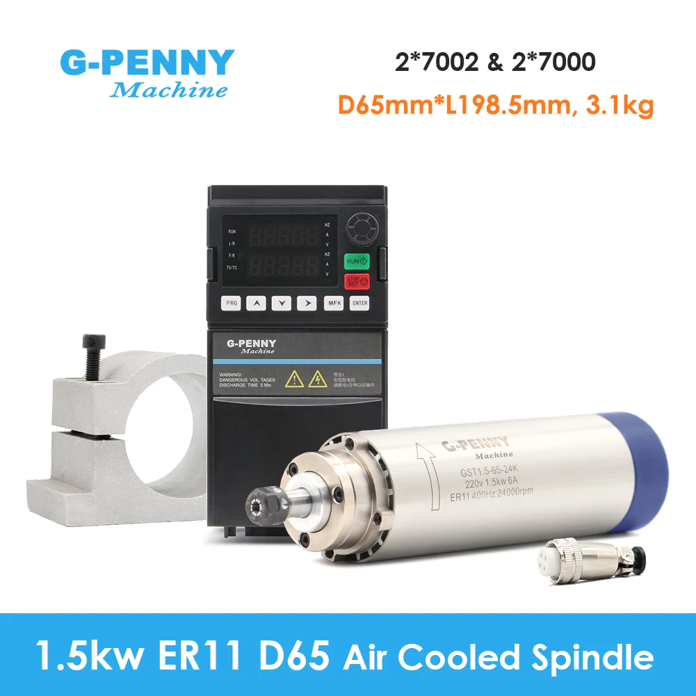 G-Penny 1.5kw ER11 Air Cooled Spindle 24000rpm Air Cooling 400Hz 4 Bearings & 1.5kw YL42 Frequency Drive & bracket
G-Penny 1.5kw ER11 Air Cooled Spindle 24000rpm Air Cooling 400Hz 4 Bearings & 1.5kw YL42 Frequency Drive & bracket