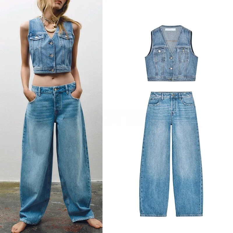 High Waist Balloon Jeans Vest Top Women's Faion Spring Collection Two Piece Set Long Pants V Ne Svel Denim Outfit
High Waist Balloon Jeans Vest Top Women's Faion Spring Collection Two Piece Set Long Pants V Ne Svel Denim Outfit