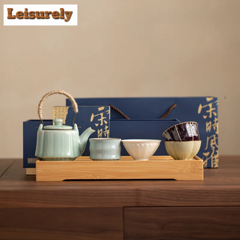 Five Famous Kilns Lifting Beam Pot Tea Set Complete Set Ancient Tea Ceremony Set Teapot And Tea Cup Set Cafes Ornaments Supplies
Five Famous Kilns Lifting Beam Pot Tea Set Complete Set Ancient Tea Ceremony Set Teapot And Tea Cup Set Cafes Ornaments Supplies