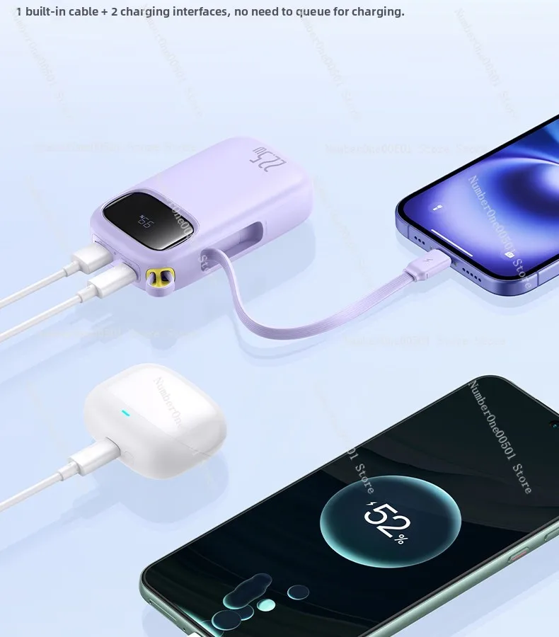 Встроенный кабель для быстрой зарядки, компактный портативный аккумулятор большой емкости для мобильных устройств
Встроенный кабель для быстрой зарядки, компактный портативный аккумулятор большой емкости для мобильных устройств