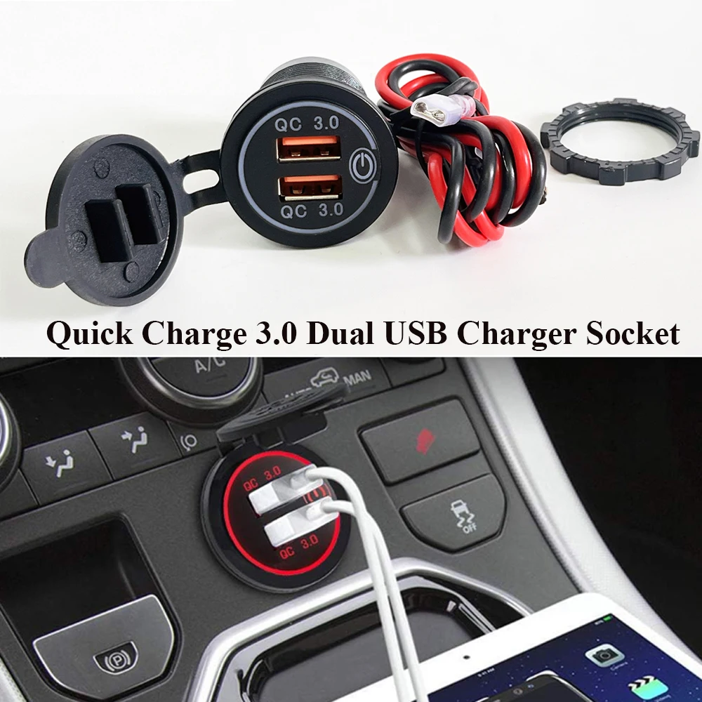 QC3.0 Dual USB Car Charger Socket with Touch Switch 12V/24V Fast Charger Socket Power OutletWaterproof
QC3.0 Dual USB Car Charger Socket with Touch Switch 12V/24V Fast Charger Socket Power OutletWaterproof