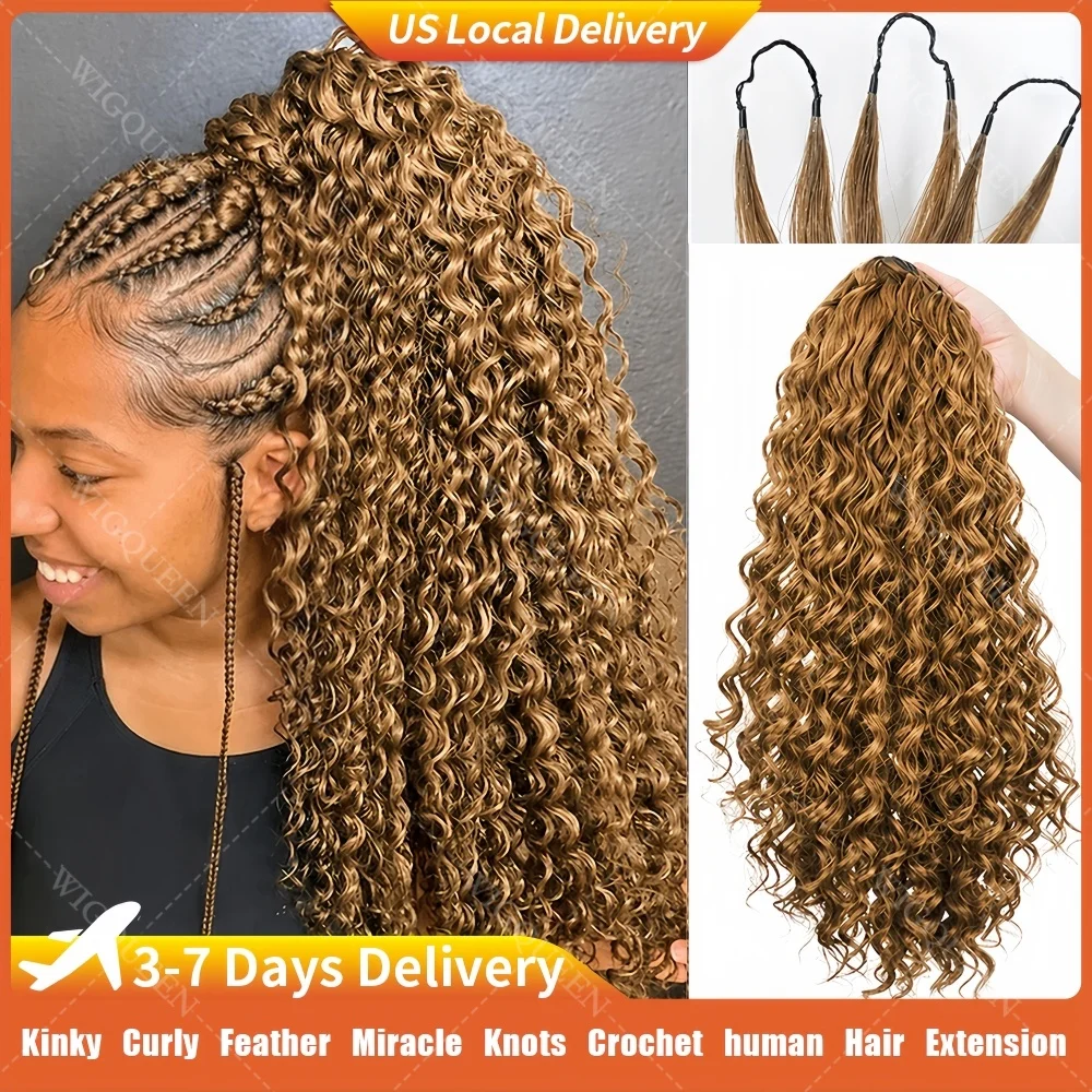 #27 Kinky Curly Miracle Knots Feather Crochet Hair Extensions Honey Blonde Color Knotless Curly Braids Human Hair Pre Separated
#27 Kinky Curly Miracle Knots Feather Crochet Hair Extensions Honey Blonde Color Knotless Curly Braids Human Hair Pre Separated