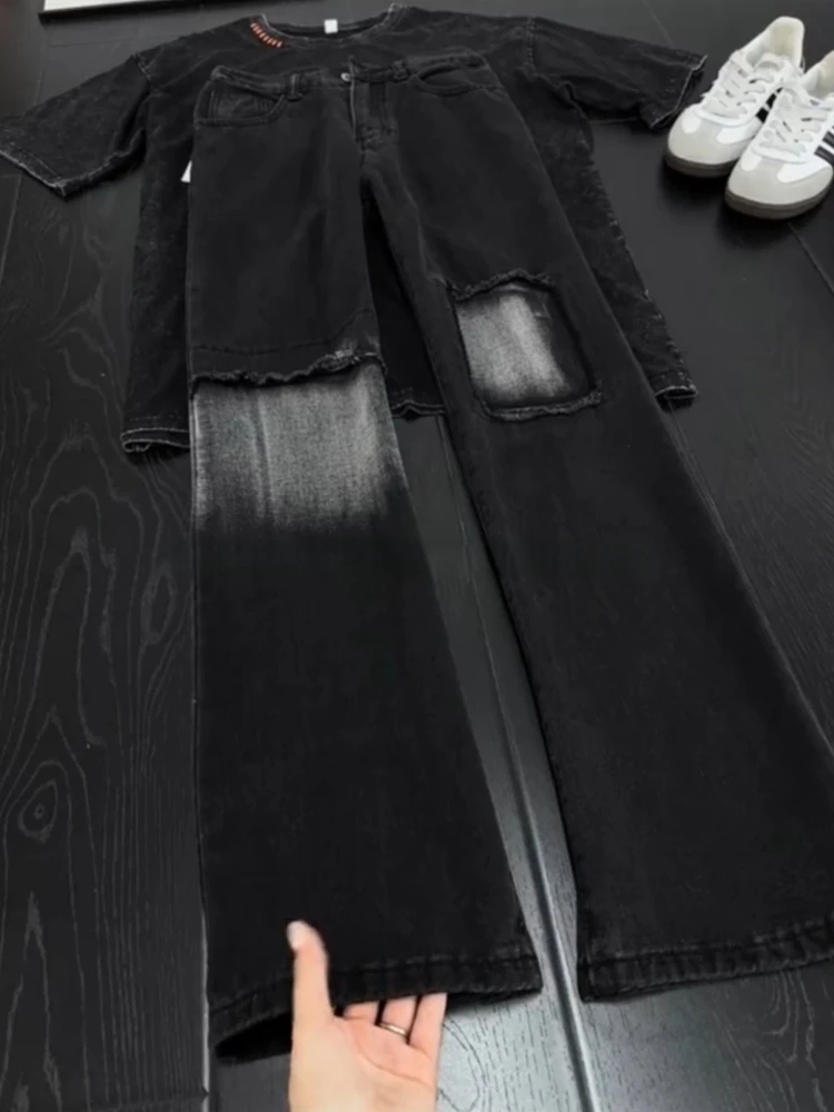Black Patchwork Ripped Denim Jeans Men's American High Street Vibe Design Straight Loose Fit Jeans Casual Straight Leg Jeans
Black Patchwork Ripped Denim Jeans Men's American High Street Vibe Design Straight Loose Fit Jeans Casual Straight Leg Jeans