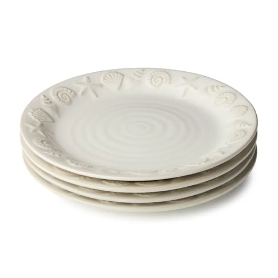 Coastline Cream Stoneware DINNER PLATES SETof 4, 10.5-inch embossed coastal shell and starfish plates with glossy glaze, durabl
Coastline Cream Stoneware DINNER PLATES SETof 4, 10.5-inch embossed coastal shell and starfish plates with glossy glaze, durabl