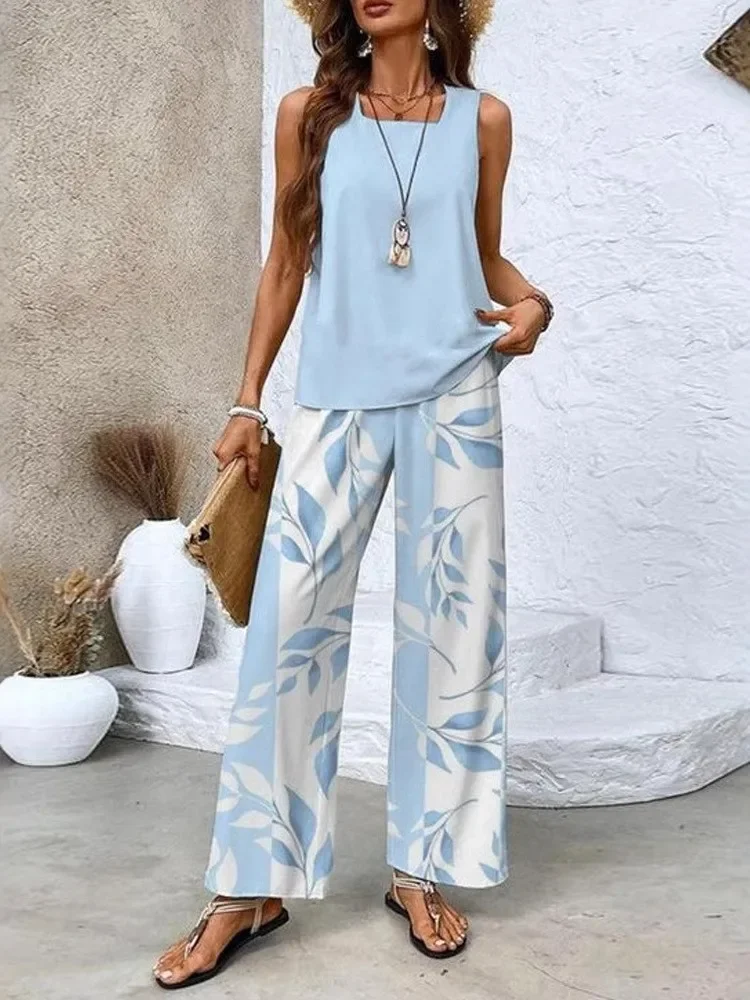 New Women's Fashion Flower Stripe Print Two-Piece Set Square Collar Sleeveless Double Layer Vest & Long Pants Female Sets
New Women's Fashion Flower Stripe Print Two-Piece Set Square Collar Sleeveless Double Layer Vest & Long Pants Female Sets