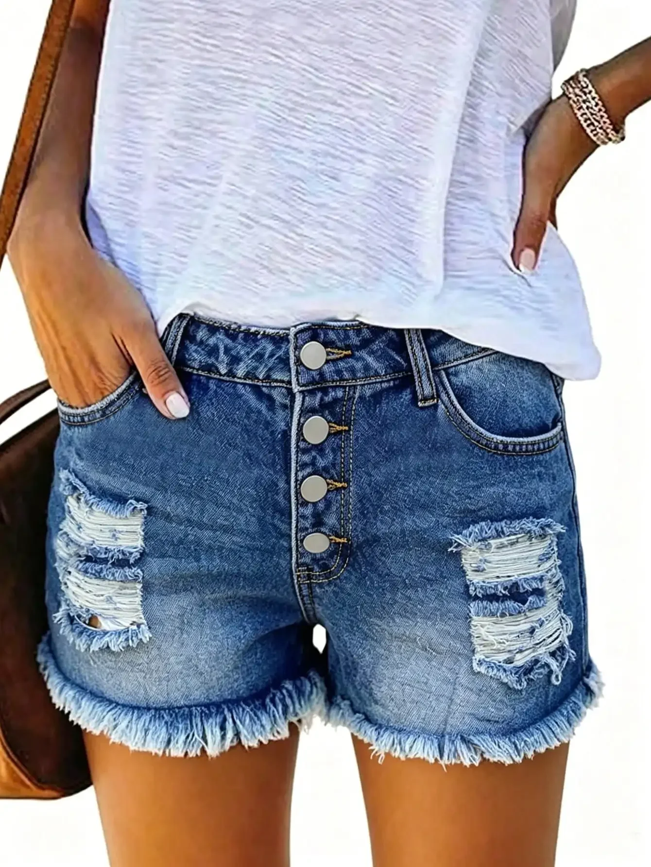 Women's Front Button Pocket Frayed Hem Casual Denim Shorts Summer
Women's Front Button Pocket Frayed Hem Casual Denim Shorts Summer