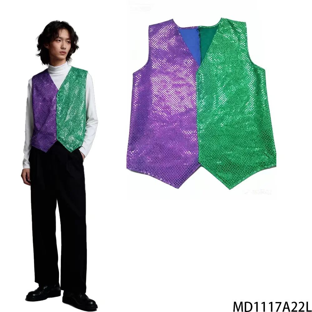 Карнавальный жилет с блестками, подходящий для карнавальных вечеринок.
Карнавальный жилет с блестками, подходящий для карнавальных вечеринок.