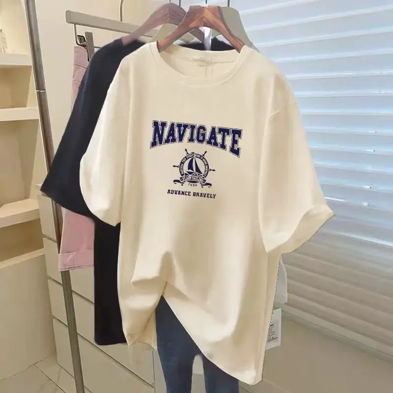 Lady Basics T-shirt Summer Chic Letter Cartoon Printed Short Sleeve Pullover Loose Casual Pure Cotton Top Tees
Lady Basics T-shirt Summer Chic Letter Cartoon Printed Short Sleeve Pullover Loose Casual Pure Cotton Top Tees