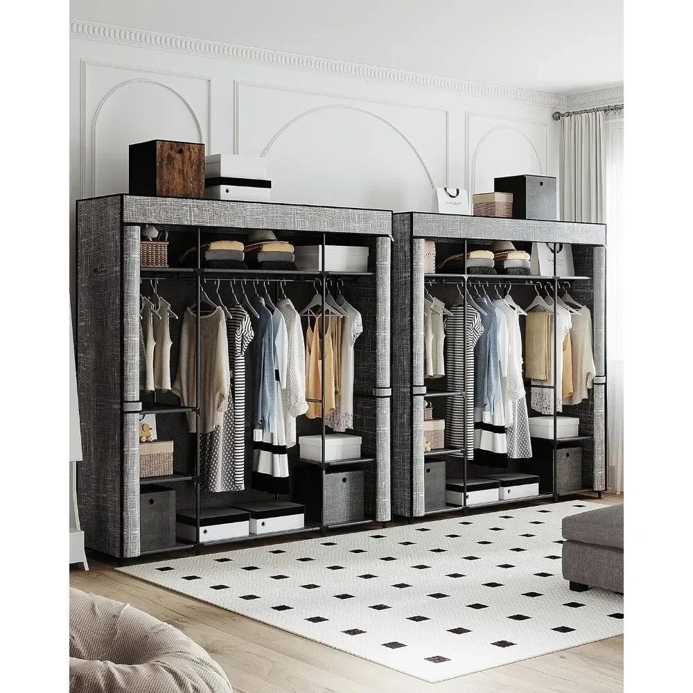 Шкаф-гардероб, 64,5 дюйма портативный шкаф для спальни, 3 направляющих для одежды с тканевым чехлом, органайзер для хранения одежды 
Шкаф-гардероб, 64,5 дюйма портативный шкаф для спальни, 3 направляющих для одежды с тканевым чехлом, органайзер для хранения одежды