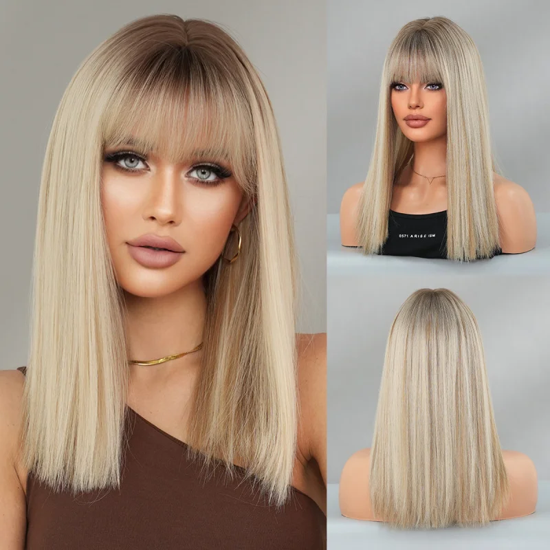 High-quality shoulder-length women's straight hair wig full headpiece with bangs flaxen blonde synthetic fiber everyday mediu
High-quality shoulder-length women's straight hair wig full headpiece with bangs flaxen blonde synthetic fiber everyday mediu