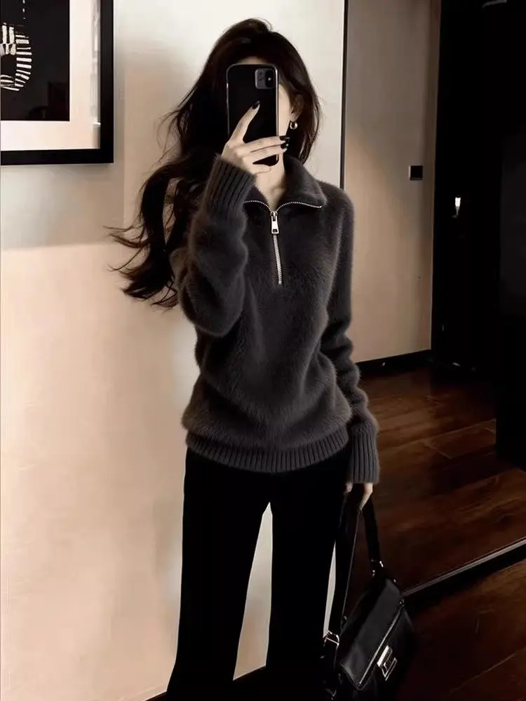 Trendy Loose Comfortable Warm Deep Grey Women's Sweater Half Zipper Collar Fluffy Knitwear Commute Style Regular Fit Medium S...
Trendy Loose Comfortable Warm Deep Grey Women's Sweater Half Zipper Collar Fluffy Knitwear Commute Style Regular Fit Medium S...