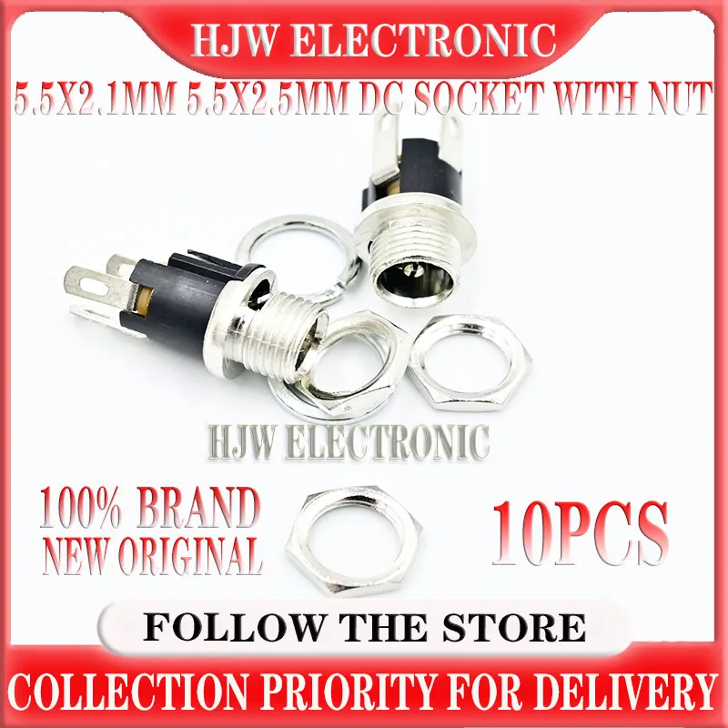 10pcs 5.5x2.1mm 5.5x2.5mm DC Socket With Nut DC Power Jack Socket Female Panel Mount Connector DC025 DC-025
10pcs 5.5x2.1mm 5.5x2.5mm DC Socket With Nut DC Power Jack Socket Female Panel Mount Connector DC025 DC-025