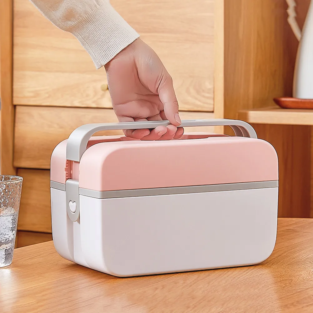 Plastic Emergency Medicine Case Pink 5235 Medium Double Layer Lockable Portable Multi-Functional Medicine Storage Box for Home