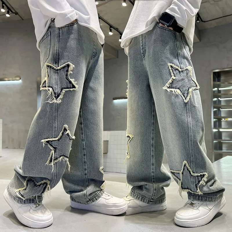 New Fashion Teenager Boys Denim Wide Leg Pants Child Trousers Spring Autumn Star Splicing Raw Edge Jeans 5-14 Yrs Kids Trousers
New Fashion Teenager Boys Denim Wide Leg Pants Child Trousers Spring Autumn Star Splicing Raw Edge Jeans 5-14 Yrs Kids Trousers