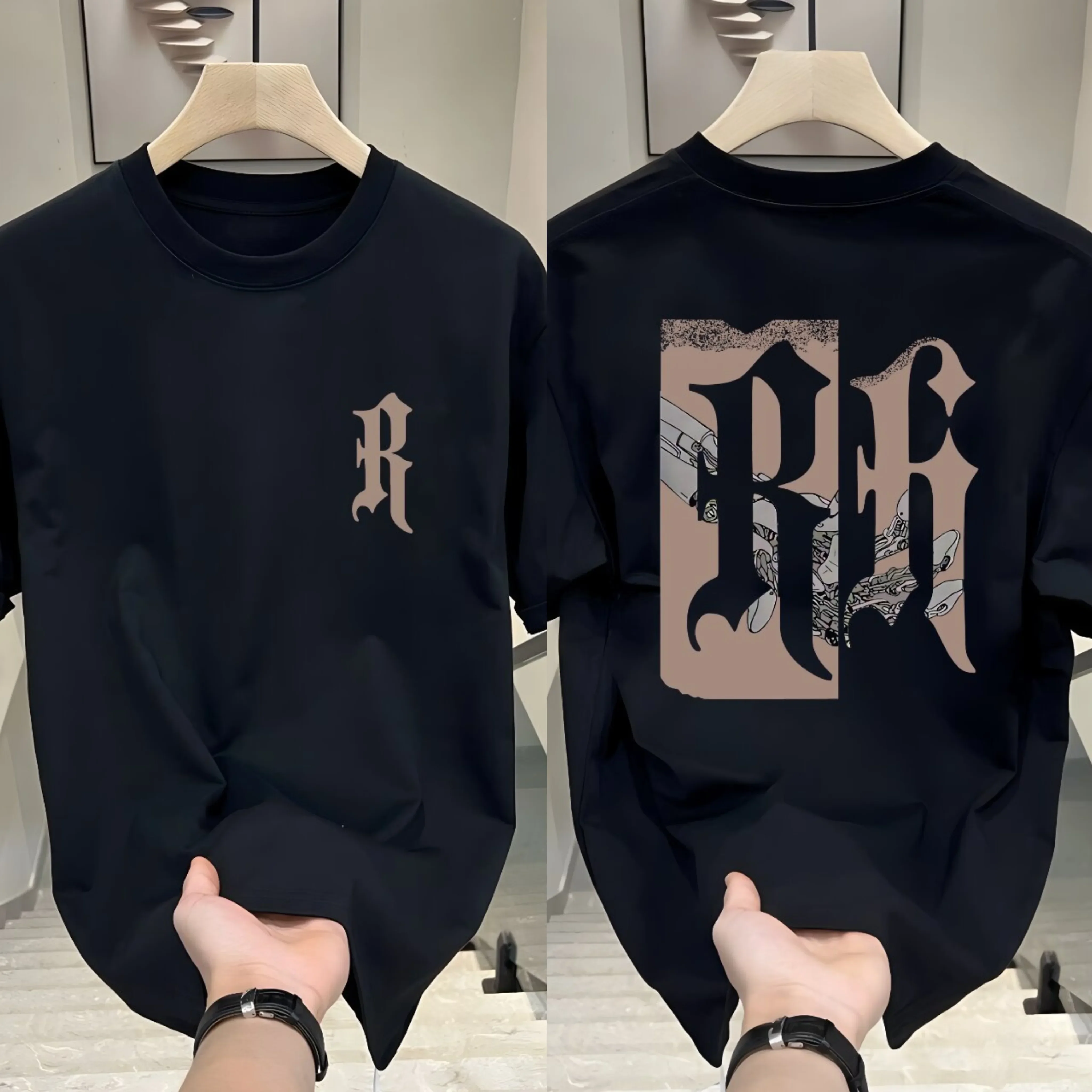 Summer men's casual double R letter printed 100% pure cotton T-shirt, comfortable and breathable short-sleeved top
Summer men's casual double R letter printed 100% pure cotton T-shirt, comfortable and breathable short-sleeved top