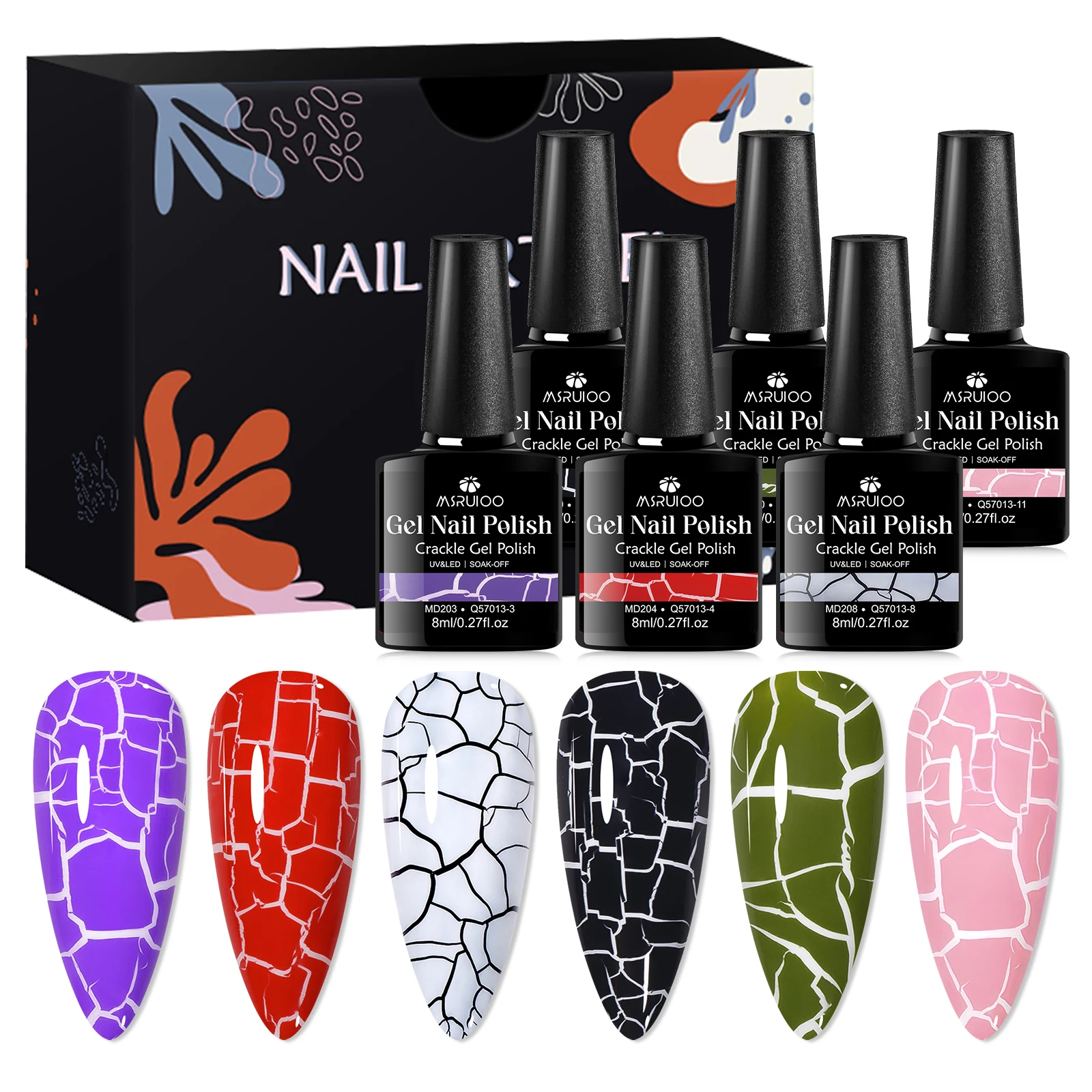 6pc Crackle Gel Nail Polish Set Crackling Nail Gel Quick Dry White Black Semi-Permanent Soak Off UV Gel Varnish Nails Manicure
6pc Crackle Gel Nail Polish Set Crackling Nail Gel Quick Dry White Black Semi-Permanent Soak Off UV Gel Varnish Nails Manicure