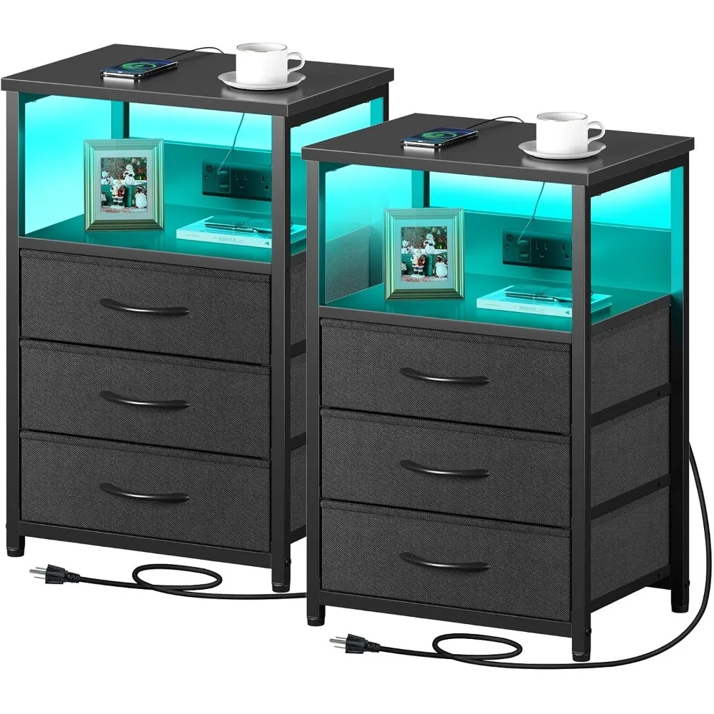 Nightstand with Charging Station and LED Light, Set of 2 Side Tables with 3 Drawers,Bedside End Table with USB Ports and Outlets
Nightstand with Charging Station and LED Light, Set of 2 Side Tables with 3 Drawers,Bedside End Table with USB Ports and Outlets