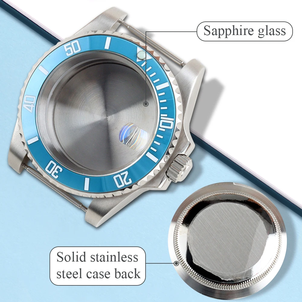 40mm NH35 Watch Case Ice Blue Ceramic Bezel Solid 316L Stainless Steel Sapphire Glass for SUB GMT NH34 NH35 NH36 NH38 Movement 
40mm NH35 Watch Case Ice Blue Ceramic Bezel Solid 316L Stainless Steel Sapphire Glass for SUB GMT NH34 NH35 NH36 NH38 Movement