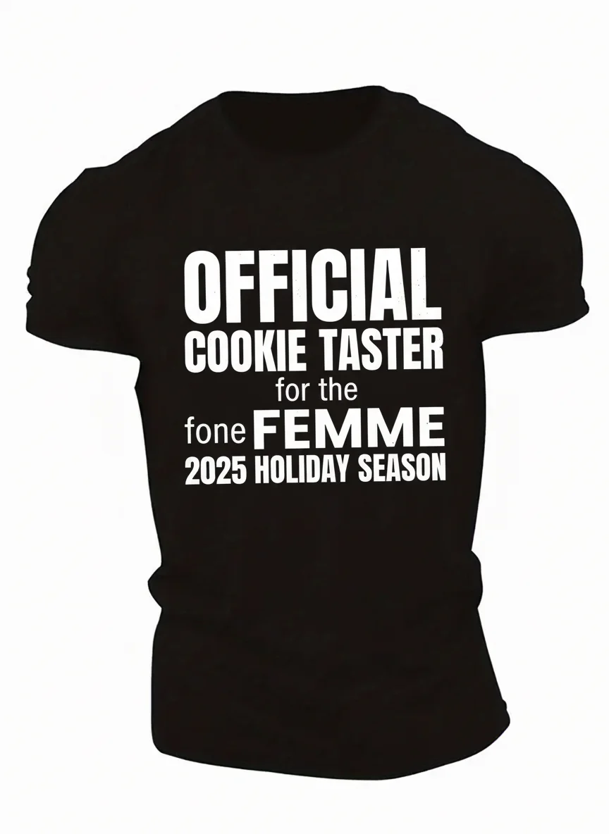 Men's Casual Short Sleeve T-Shirt - "Official Cookie Taster for the Femme 2025 Holiday Season" Funny Graphic Tee Crew Neck
Men's Casual Short Sleeve T-Shirt - "Official Cookie Taster for the Femme 2025 Holiday Season" Funny Graphic Tee Crew Neck