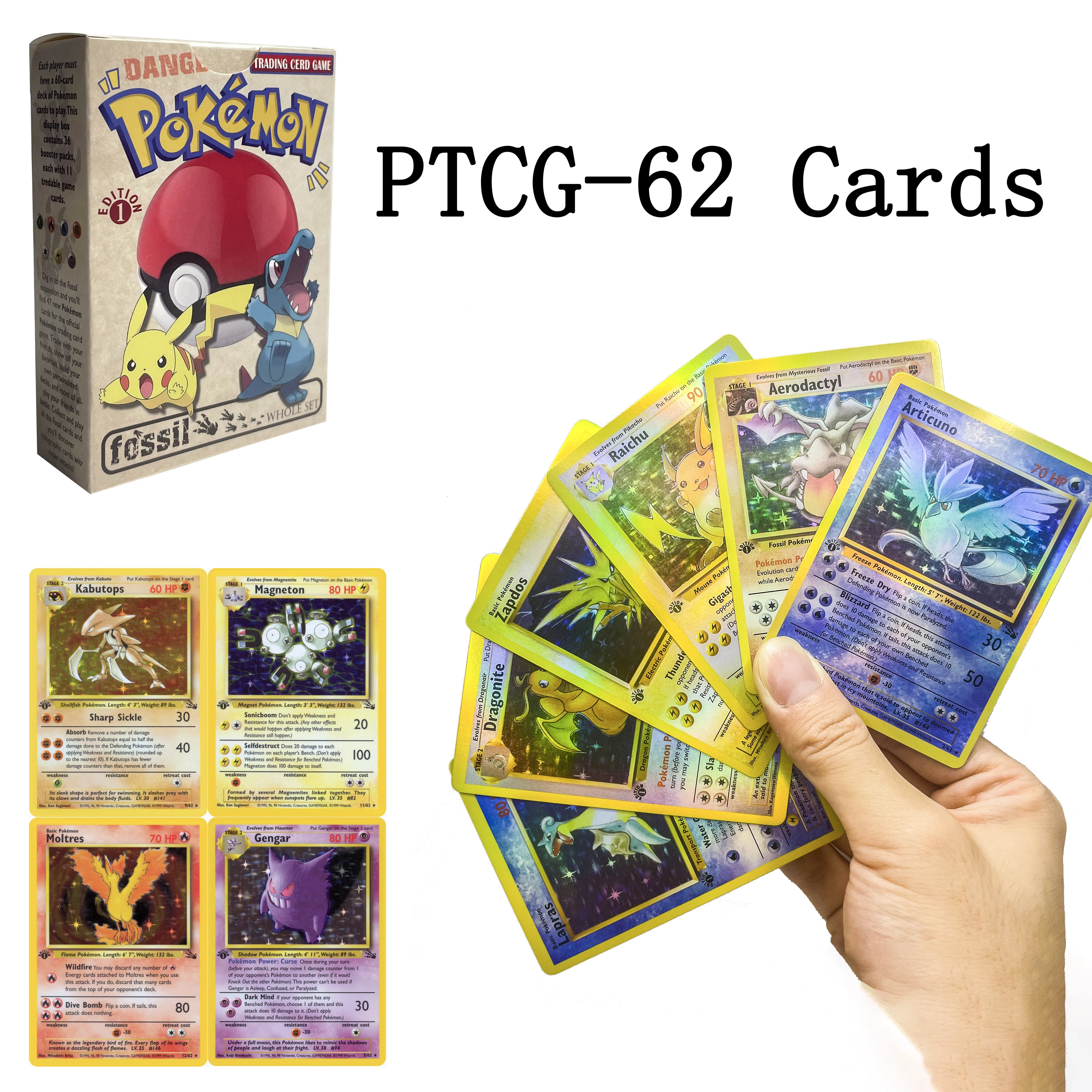 Pokémon Cards Classic Fossil 62 Cards Zapdos Magneton Gragonite Raichu Gengar Kabutops TCG Board Games Whole Set
Pokémon Cards Classic Fossil 62 Cards Zapdos Magneton Gragonite Raichu Gengar Kabutops TCG Board Games Whole Set