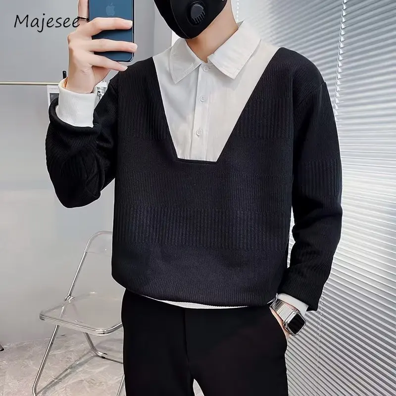 Men Sweeaters Fake Two Piece Korean Fashion Baggy Commuting Style Knitting Turn Down Collar Warm Harajuku Blocking Pullovers
Men Sweeaters Fake Two Piece Korean Fashion Baggy Commuting Style Knitting Turn Down Collar Warm Harajuku Blocking Pullovers