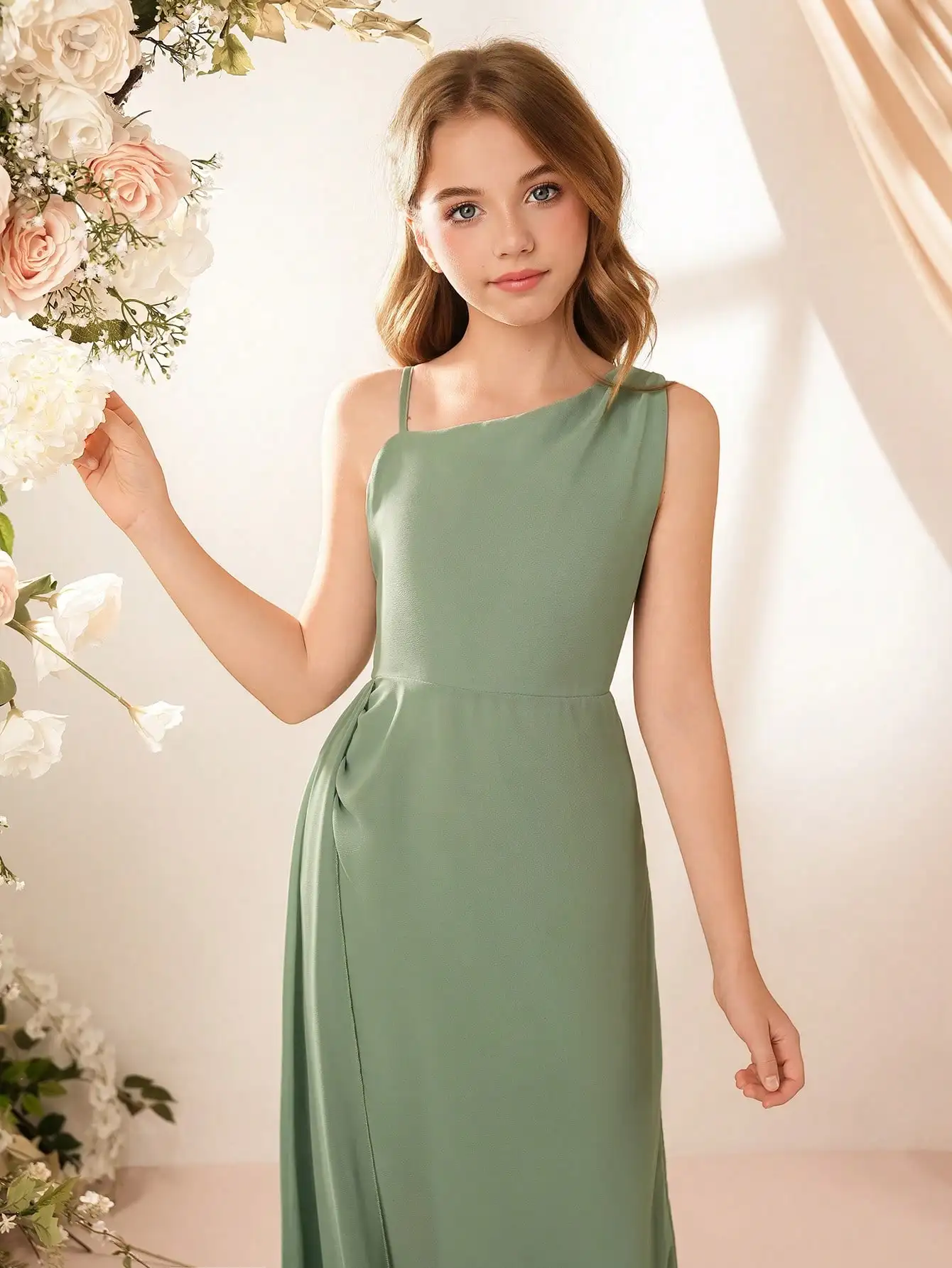 Elegant Chiffon Spaghetti Strap Long Dress With Slit Ruched Detail Formal Evening Gown
Elegant Chiffon Spaghetti Strap Long Dress With Slit Ruched Detail Formal Evening Gown