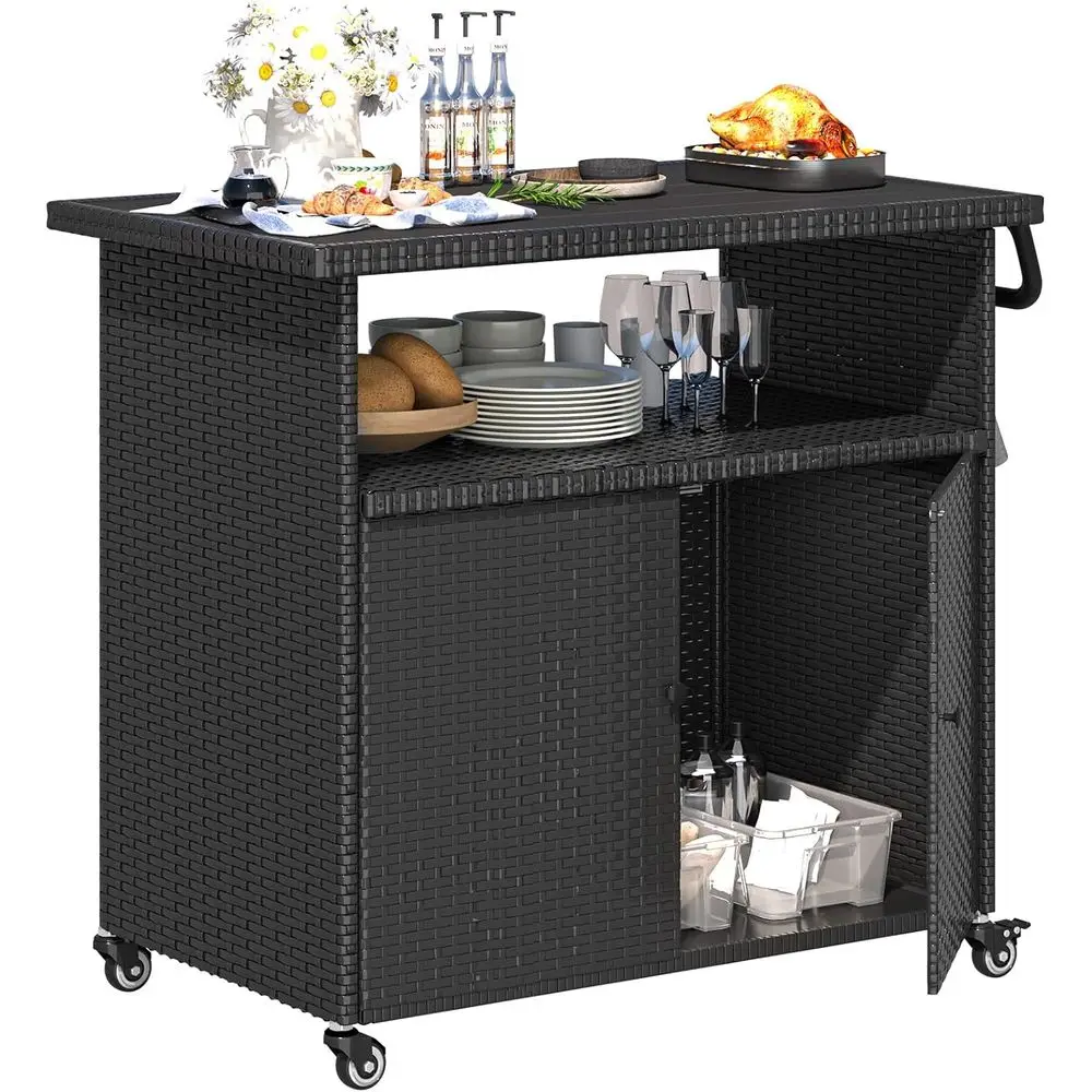 Outdoor Kitchen Island with Rolling Wheels, Storage Cabinets, BBQ Serving, and Grilling Station for Patio and Backyard
Outdoor Kitchen Island with Rolling Wheels, Storage Cabinets, BBQ Serving, and Grilling Station for Patio and Backyard