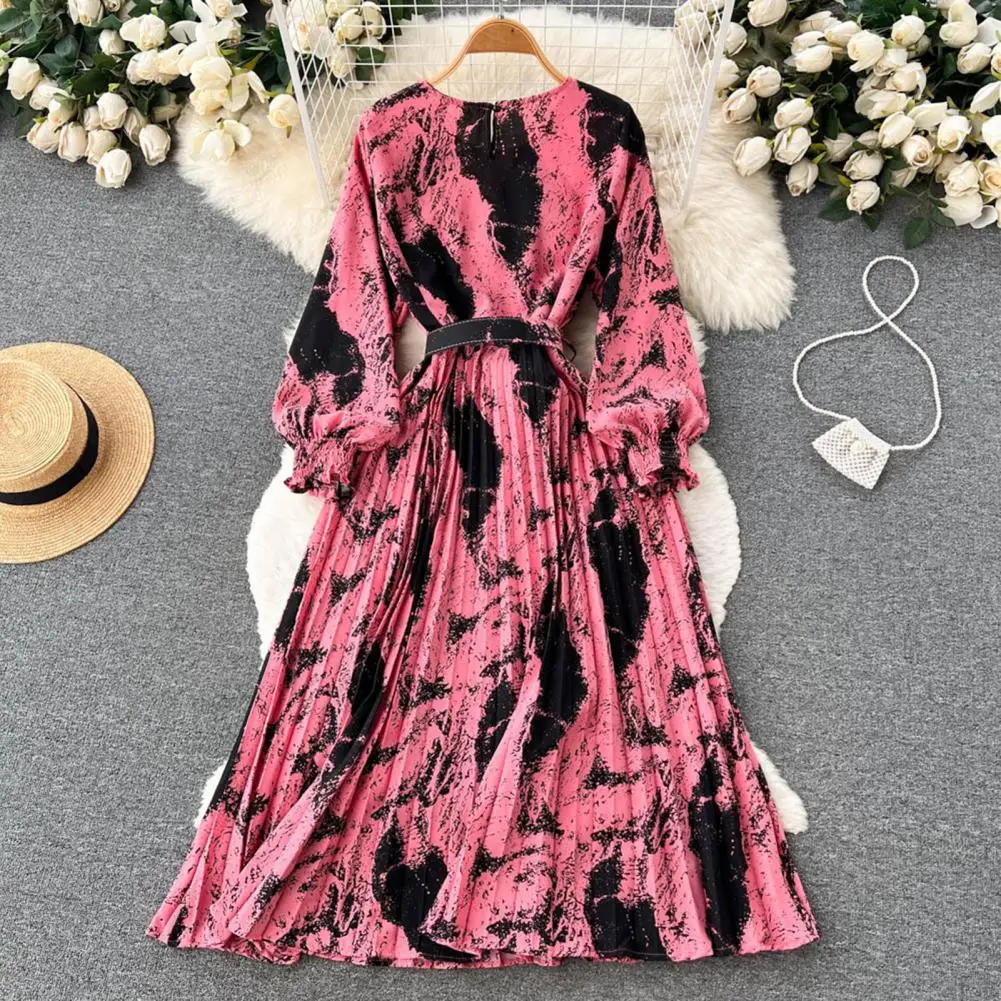 O Neck Dress Retro Print Maxi Dress with Lantern Sleeves High Waist Belt Women's A-line Loose Hem Fall Spring Dress Tight
O Neck Dress Retro Print Maxi Dress with Lantern Sleeves High Waist Belt Women's A-line Loose Hem Fall Spring Dress Tight