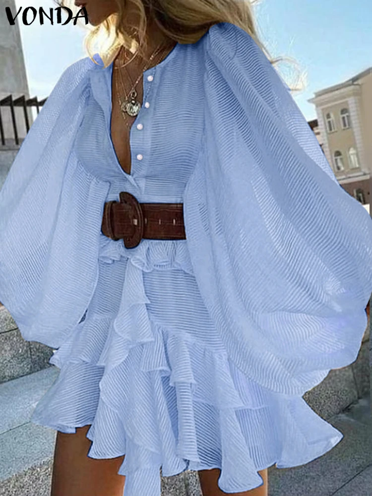 Women 2025 Ruffled Dress Casual Solid Color Sundress VONDA Bohemian Multi-layer Ruffle Robe Loose Beach Lantern Sleeve Dress
Women 2025 Ruffled Dress Casual Solid Color Sundress VONDA Bohemian Multi-layer Ruffle Robe Loose Beach Lantern Sleeve Dress