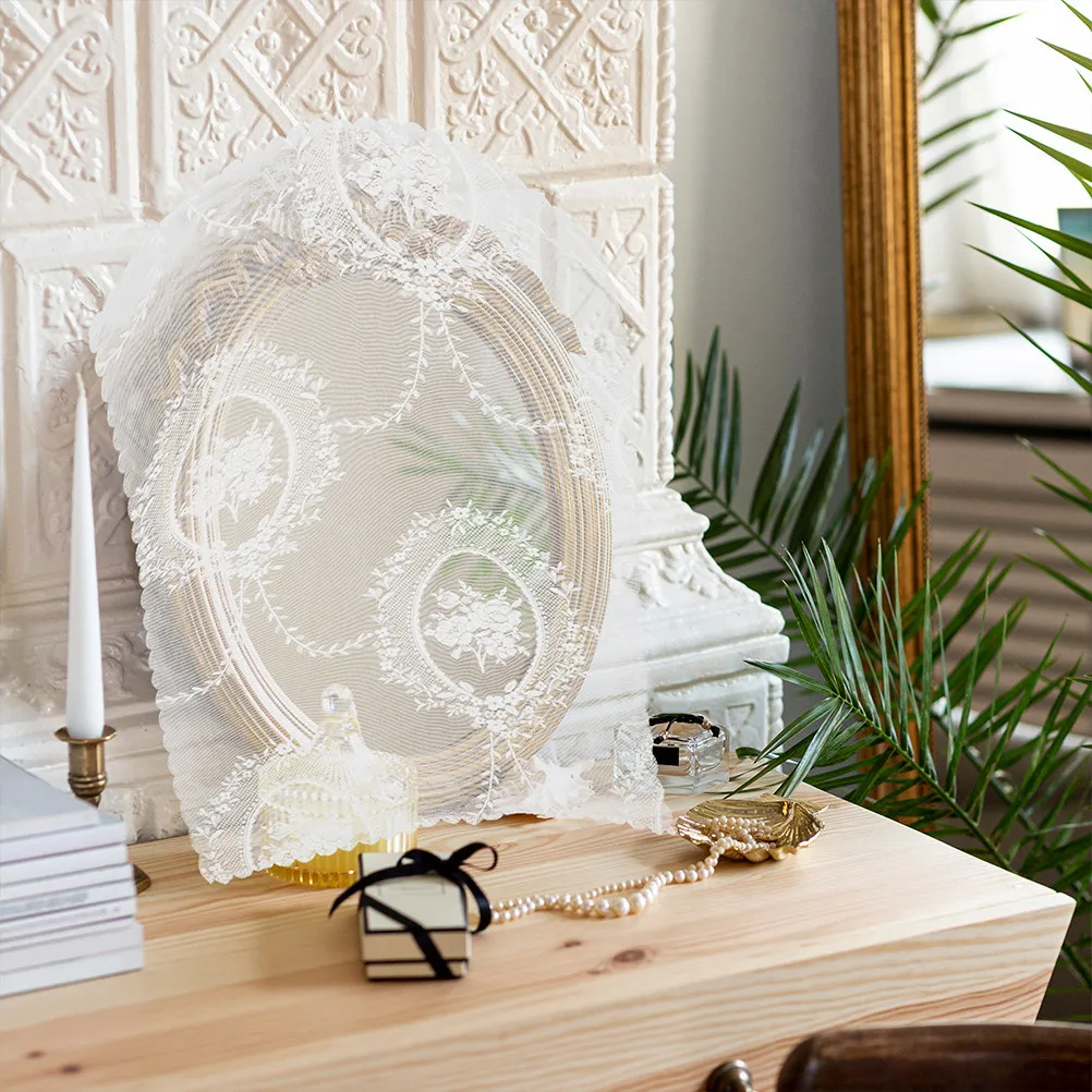 2Pcs Lace Mirror Cover Elegant Dressing Table Topper Washable Vanity Shield Decorative Furniture Cover for Bedroom Nightstand
2Pcs Lace Mirror Cover Elegant Dressing Table Topper Washable Vanity Shield Decorative Furniture Cover for Bedroom Nightstand