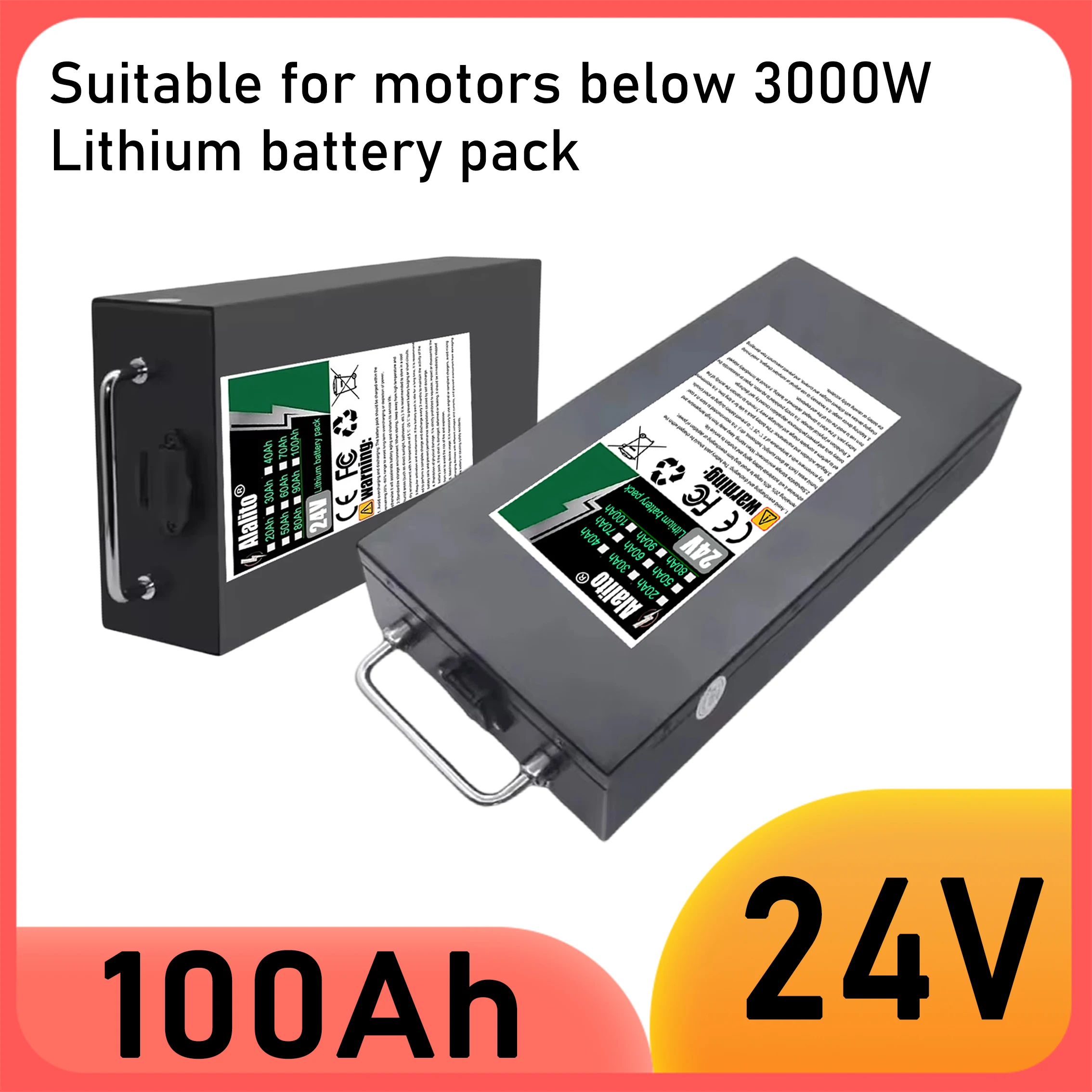 Air fast transportation full capacity power supply 18650 lithium battery 24V 100Ah lithium battery pack suitable for 250-2000W
Air fast transportation full capacity power supply 18650 lithium battery 24V 100Ah lithium battery pack suitable for 250-2000W