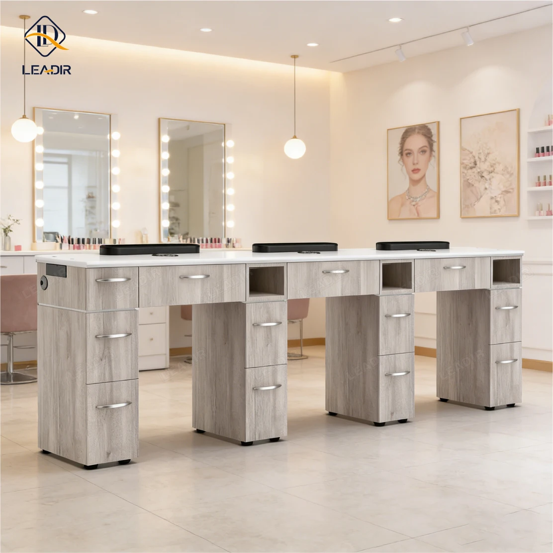 Professional Salon Wooden Nail Table Modern Manicure Desk for Nail Spa with Drawers
Professional Salon Wooden Nail Table Modern Manicure Desk for Nail Spa with Drawers