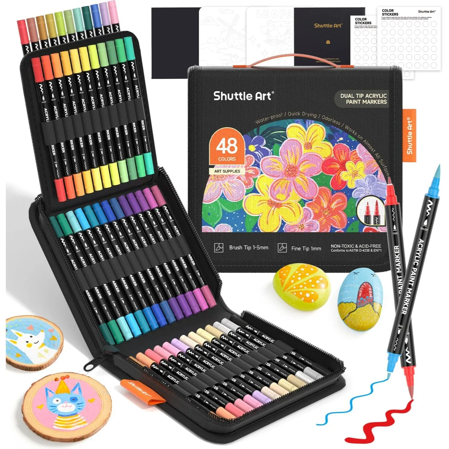 48 Colors Dual Tip Acrylic Paint Markers, Brush and Fine Tip Pens for Rock, Ceramic, Wood, Canvas, Glass, Stone, Plastic, Card
48 Colors Dual Tip Acrylic Paint Markers, Brush and Fine Tip Pens for Rock, Ceramic, Wood, Canvas, Glass, Stone, Plastic, Card